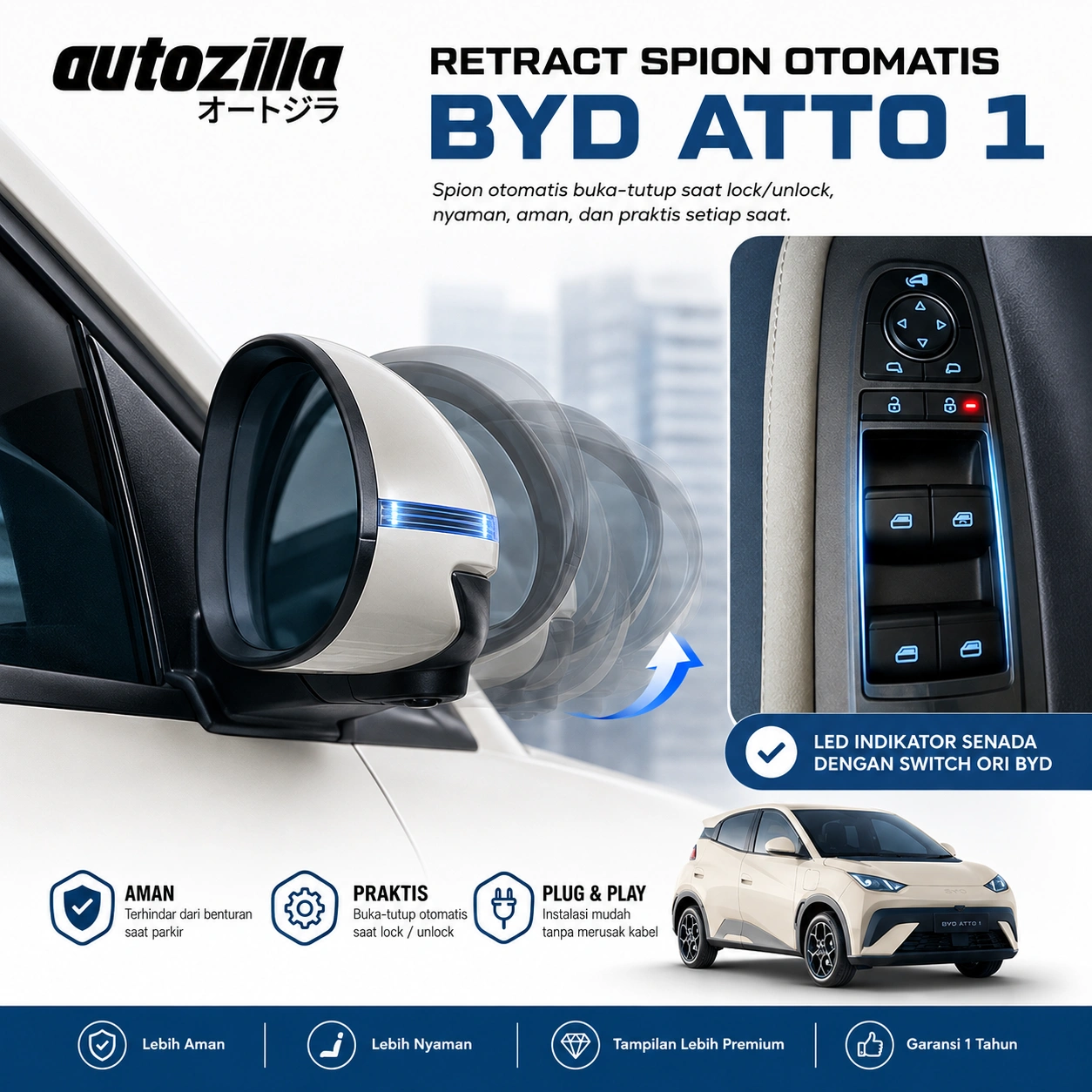 Retract Spion Otomatis BYD ATTO 1 Standard | Auto Fold Mirror Plug & Play Autozilla