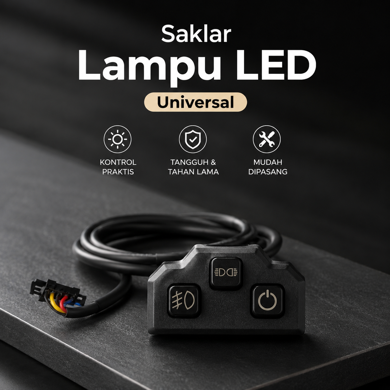 Saklar Lampu LED Universal 3 Tombol Mobil | Switch Foglamp DRL LED Bar High Beam Low Beam