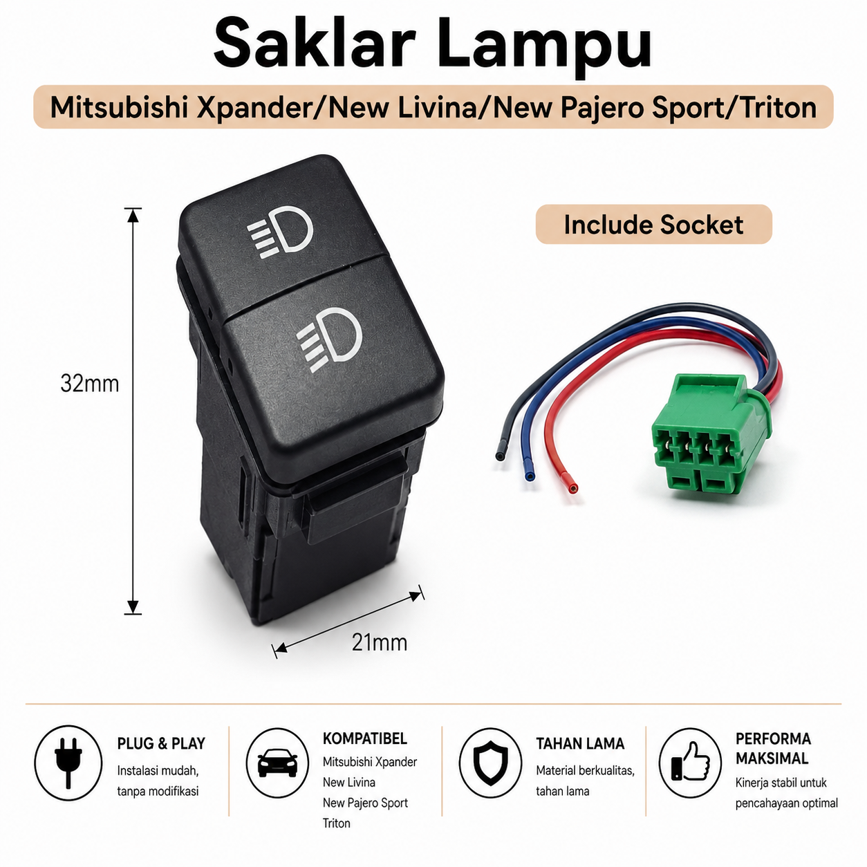Saklar Foglamp Mitsubishi Xpander Pajero Sport Triton Nissan Livina | Switch Lampu Kabut Push 2 Tombol