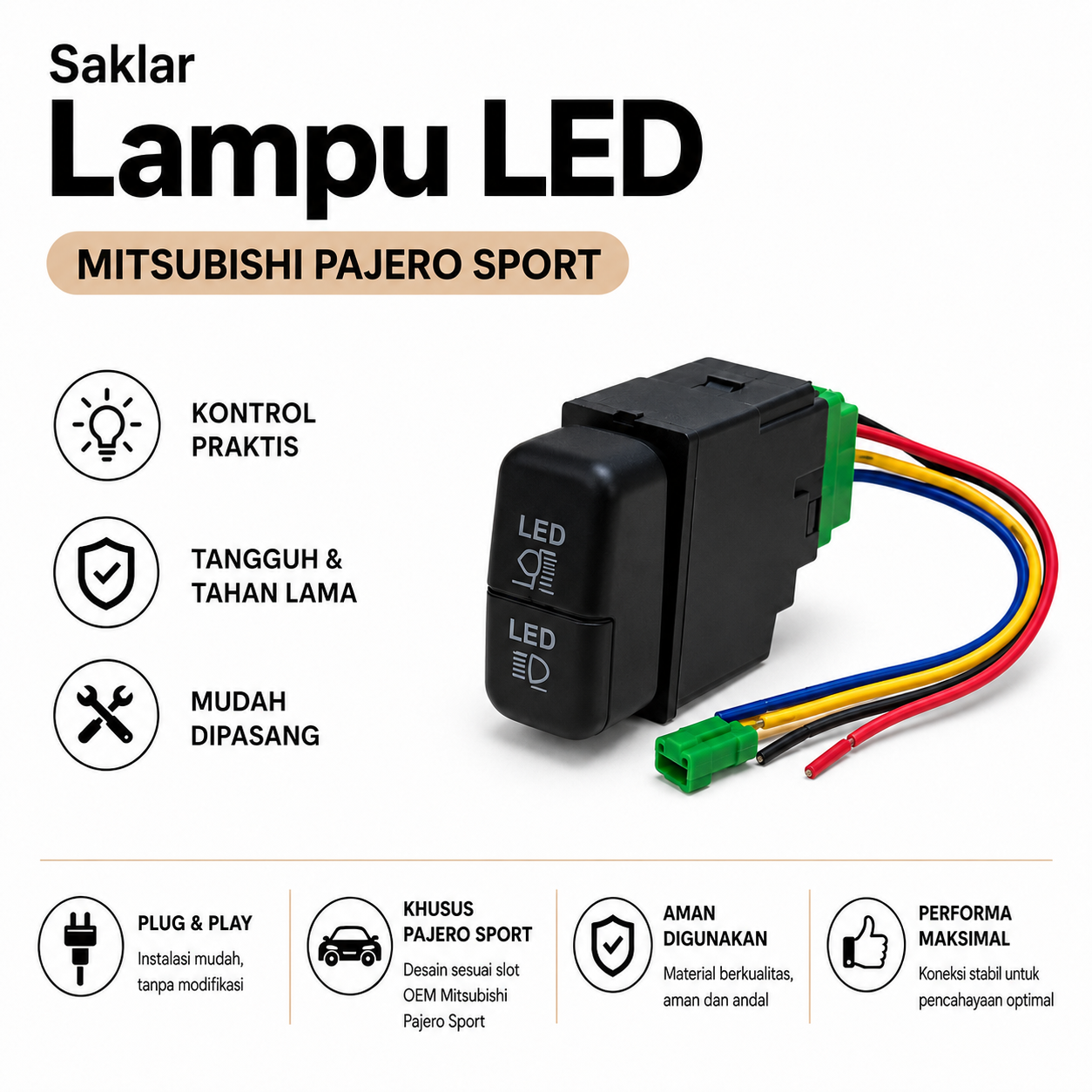 Saklar Foglamp Mitsubishi Outlander Pajero Sport Triton Lancer | Switch Lampu Kabut Push 2 Tombol