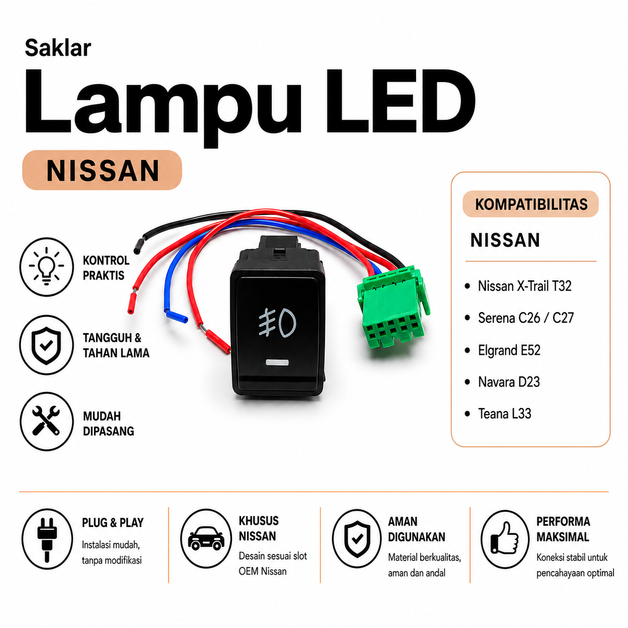 Saklar Foglamp Switch Nissan X-Trail T32 Serena C26 C27 Elgrand E52 Navara D23 Teana L33